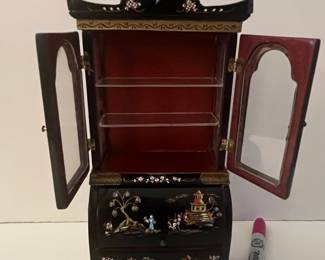 Vintage Miniature Chinoiserie Secretary Desk Cabinet