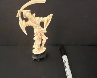 Vintage Norleans Faux Ivory Resin Asian Warrior Figurine
