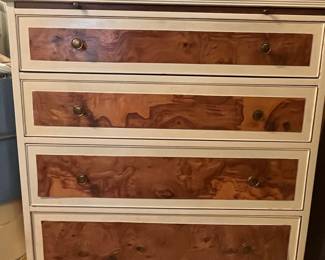 Burl Wood Inset Four-Drawer Chest