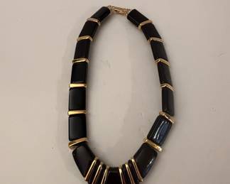 Vintage 1980s Napier Black Lucite and Gold-Tone Statement Necklace