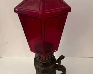 Vintage Beer Stein Oil Lamp with Ruby Glass Shade