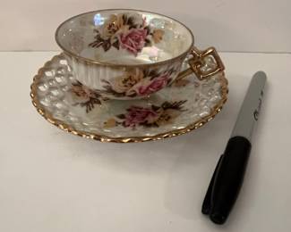 Vintage Japanese Porcelain Rose Pattern Teacup and Saucer