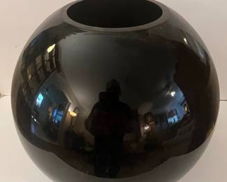 Mid-Century Modern Black Glass Sphere Vase