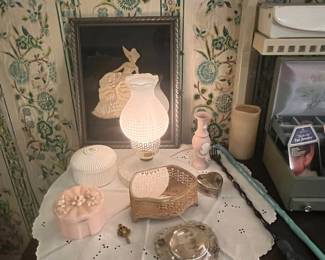 Vintage Hobnail Milk Glass Oil-Style Table Lamp