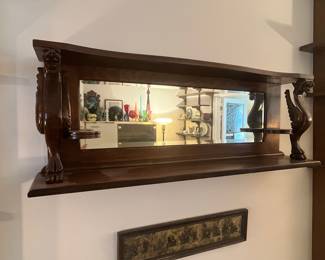Antique Victorian Oak Overmantel Mirror with Griffin Supports