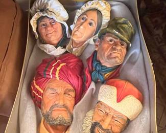 Vintage Bossons Chalkware Character Head Wall Plaques (Set of 5)