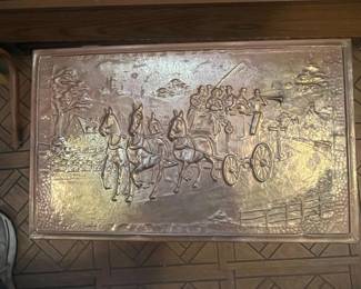 Vintage Embossed Brass and Wood Coal Box or Magazine Rack