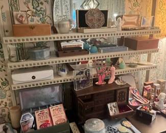 Vintage Wooden Jewelry Chest and Vanity Display