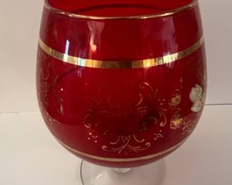 Vintage Murano 'Tre Fuochi' Ruby Red Glass Brandy Snifter
