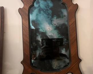 Victorian Walnut Wall Mirror with Candle Sconces