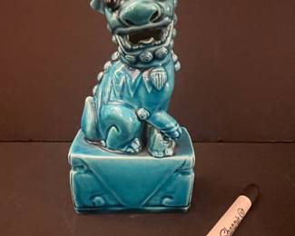 Vintage Chinese Turquoise Glazed Ceramic Foo Dog Figurine