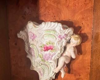 Vintage Porcelain Cherub Wall Pocket