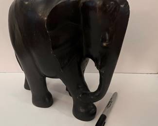 Hand-Carved Ebony Wood Elephant Sculpture