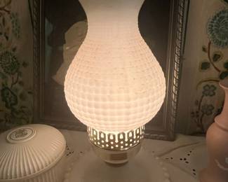 Vintage Milk Glass Hobnail Hurricane Lamp