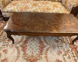 French Provincial Style Burl Walnut Coffee Table