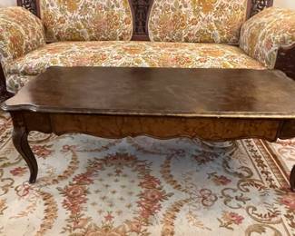 French Provincial Style Burl Walnut Coffee Table