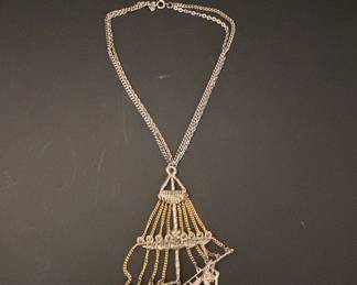 Vintage Sterling Silver and Gold Plated Ship Pendant Necklace
