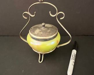 Victorian Iridescent Art Glass Biscuit or Jam Jar