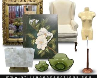 Carhartt, Scentsy, Tom Clark, culver glassware, Ralph Lauren, adjustable bed, trinket boxes, grandfather clock, Wedgwood, Christopher Radko, Drunk Elephant skin care, beanie babies, Michael Kors, vintage books, and more!