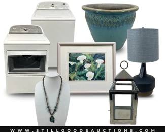 Windberg prints, Coach, sunglasses, custom knives, Vera Bradley, Fostoria, mobility aids, planters, mid century modern furniture, Cambridge glass, Fitz & Floyd, china sets, mirrors, and more!