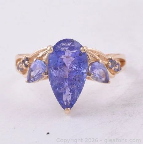 3pt2 CT Natural Tanzanite 14K Gold Ring HRD Certified