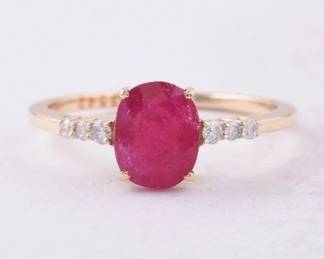 1pt91 CT Natural Ruby and Diamond 14K Gold Ring HRD Certified