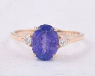 2pt60 CT Natural Tanzanite and Diamond 14K Gold Ring HRD Certified