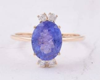 2pt95 CT Natural Tanzanite and Diamond 14K Gold Ring HRD Certified