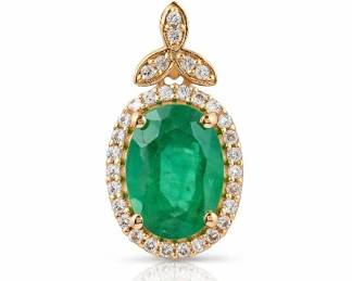 1.47 CT Natural Emerald and White Sapphire 9K Yellow Gold Pendant