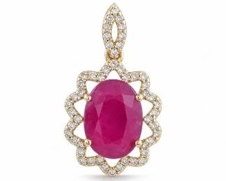 2pt81 CT Natural Ruby and White Sapphire 9K Yellow Gold Pendant