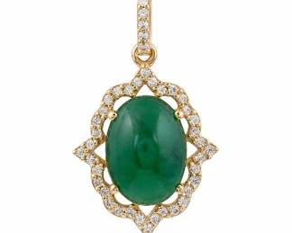 2pt76 CT Natural Emerald and White Sapphire 9K Yellow Gold Pendant