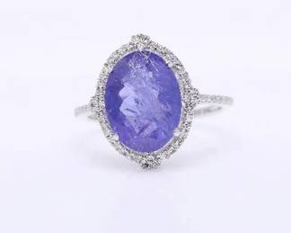 5pt11 CT Natural Tanzanite and Diamond Platinum Ring HRD Certified