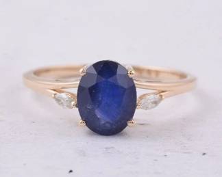 2pt39 CT Natural Sapphire and Diamond 14K Gold Ring HRD Certified