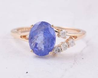 2pt48 CT Natural Tanzanite and Diamond 14K Gold Ring HRD Certified