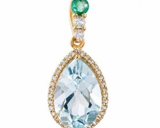 3pt35 CT Natural Aquamarine and White Sapphire 9K Yellow Gold Pendant