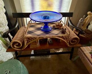 Mackenzie-Childs Ajiro weave rattan scrolled bed tray