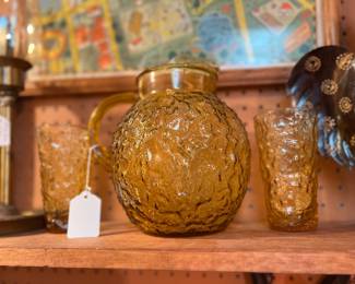 Vintage Crackled Amber Pitcher Set