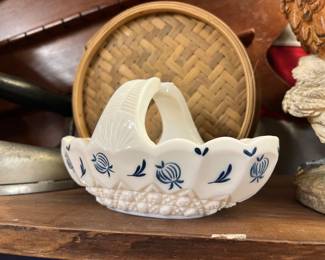 Blue Onion milk glass