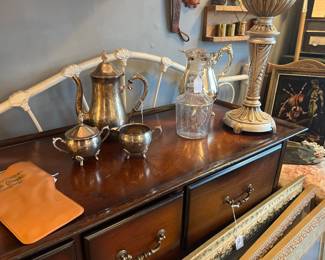 Lots of Silver Plated Trays, pitchers, and tea sets