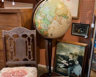 Vintage Lighted globe and artwork