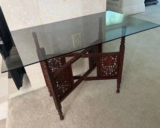 89 Smoke Glass Top Openwork Folding Table