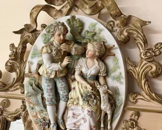 89 Pastoral Courting Couple Wall Mirror Porcelain Plaque Detail