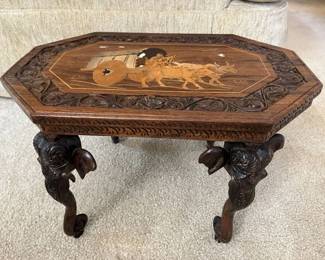 89 Octagonal Elephant Leg Marquetry Ottoman
