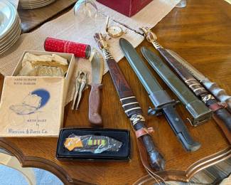 Whiting & Davis in box purse, WW2 Knife and more