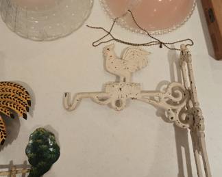 CAST IRON CHICKEN & VINTAGE LIGHT SHADES