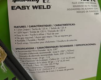 Welder fordney EZ easy weld flux cored wire welder, 125FC, 125A/120V, .030”