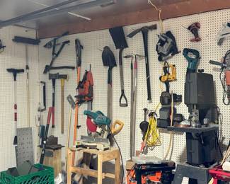 Assorted power tools and hand tools