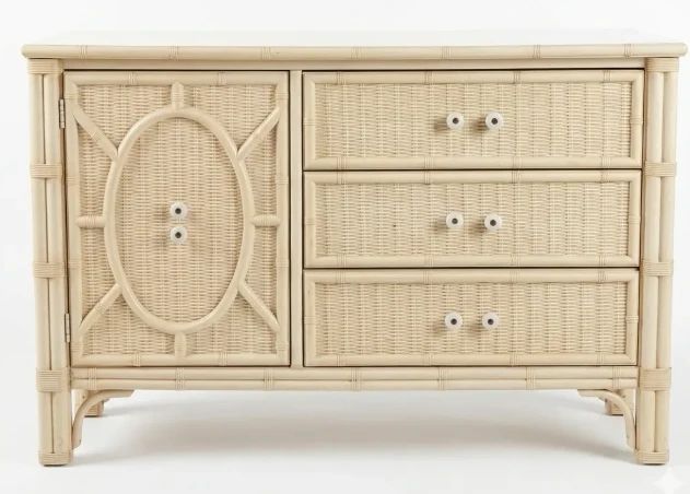 Vintage Henry Link Coastal Wicker Rattan Cabinet Dresser w Drawers