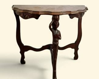Figural Louis XVStyle Demilune Wooden Table