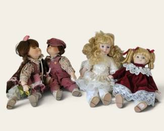 Four Vintage Porcelain Dolls  Seated Lot